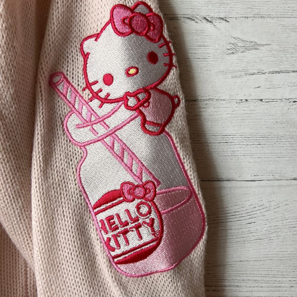 Hello Kitty Sweater Womens Size Small Pink Strawberry Milk Skimmer Cardigan - Picture 6 of 16